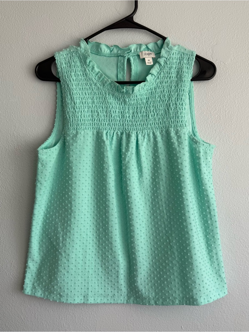 J. Crew Mint Green Smocked Swiss Dot Sleeveless Camisole - Size Medium